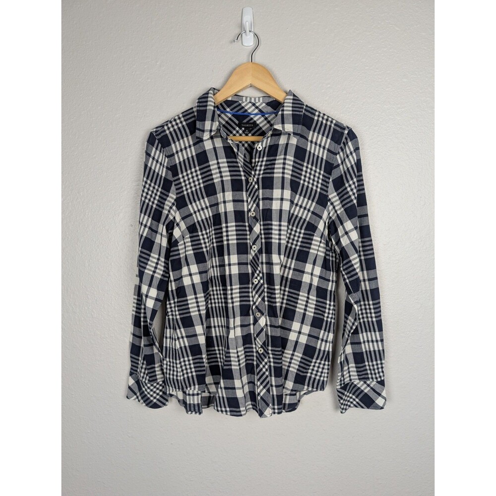 Talbots Women's Plaid Shirt Long Sleeve Navy Blue M